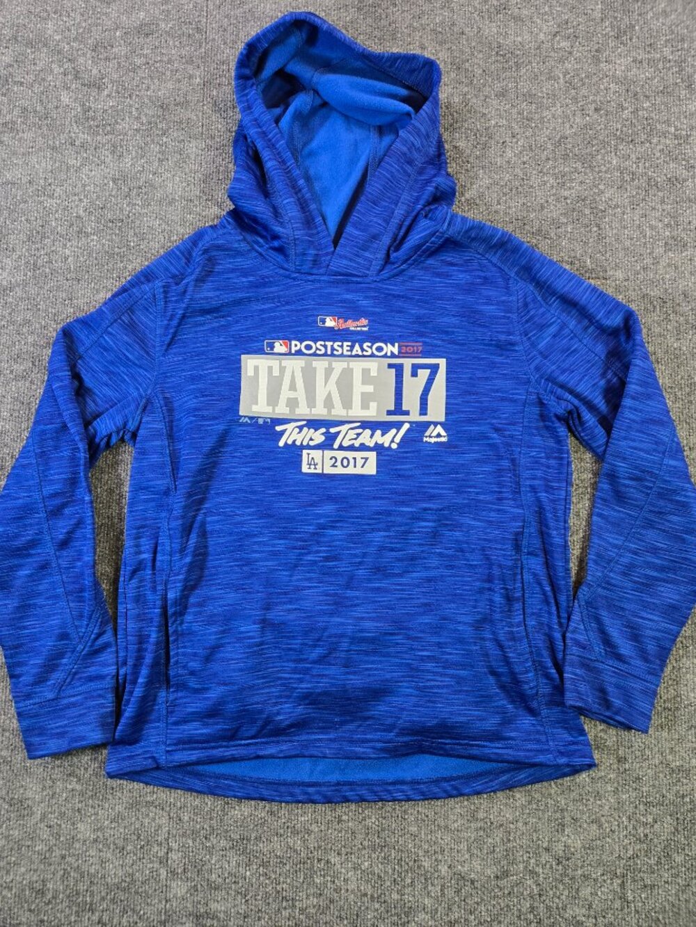 LA Dodgers Postseason Hoodie Youth L Blue Crew Neck Pullover Sweatshirt 2017 MLB